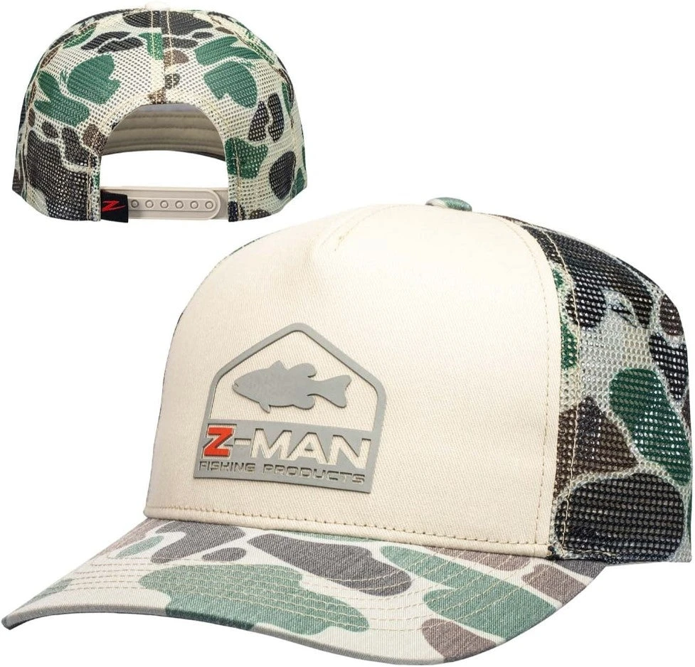 Z-Man Camo Bass Trucker Hat - Old School Khaki/Camo 1 Z-Man Camo Bass Trucker Hat - Old School Khaki/Camo